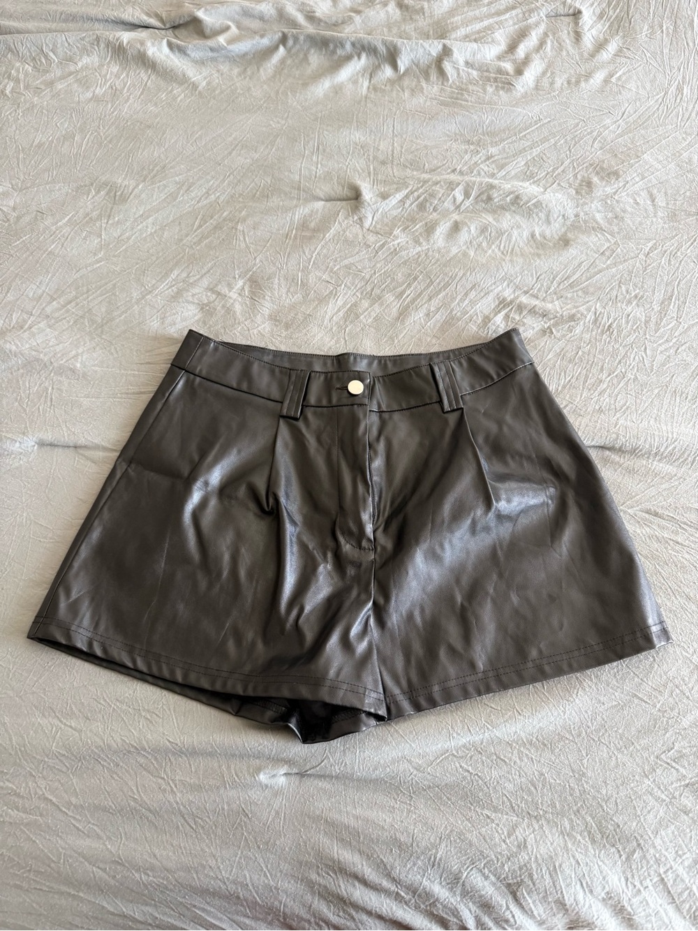 Faux Leather High-Waist Women’s Shorts in Black
